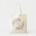 Dusty Garden Floral Wreath Monogram Tote Bag<br><div class="desc">Elegant watercolor wreath of flowers and foliage in chic shades of white,  purple,  pink and green,  monogram tote bag. Personalize text,  font style,  colour and size.  Designed to match our Dusty Garden Watercolor Floral Collection.</div>