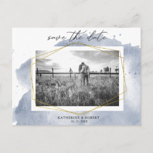 Dusty Gold and Blue   Photo Save The Date Postcard