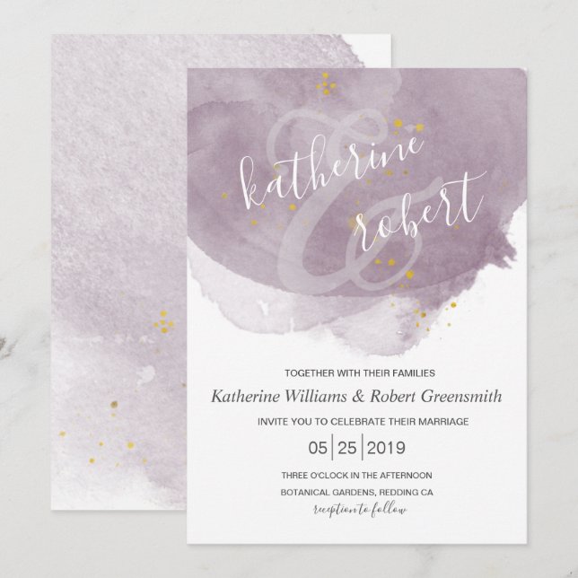Dusty Gold and Mauve Elegant Wedding Invitation (Front/Back)