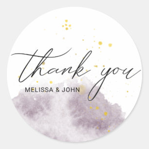 Dusty Gold and purple monogram thank you Classic Round Sticker