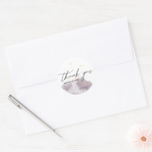 Dusty Gold and purple monogram thank you Classic Round Sticker