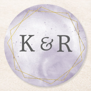 Dusty Gold and Purple Wedding Round Paper Coaster