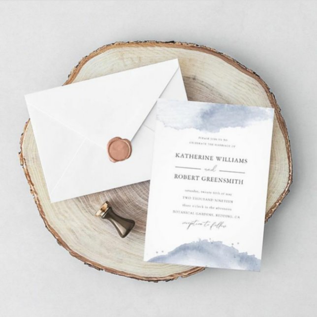 Dusty Gold Elegant Faire-part de mariage Bleu (Créateur téléchargé)