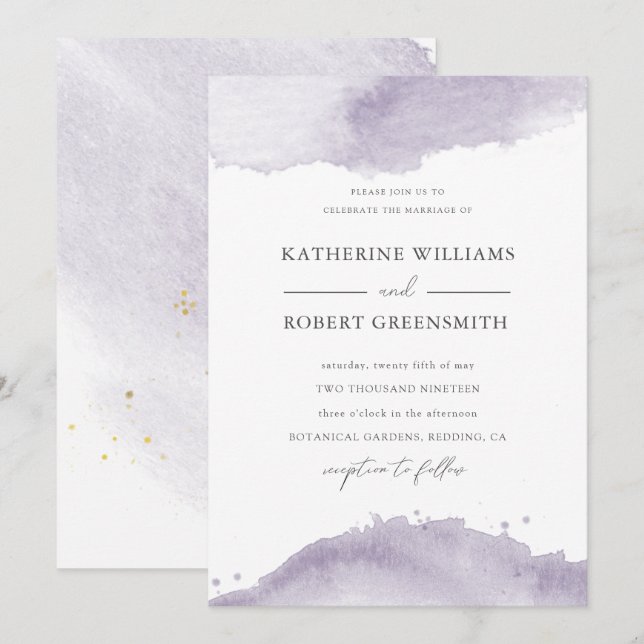 Dusty Gold Elegant Faire-part de mariage violet (Devant / Derrière)