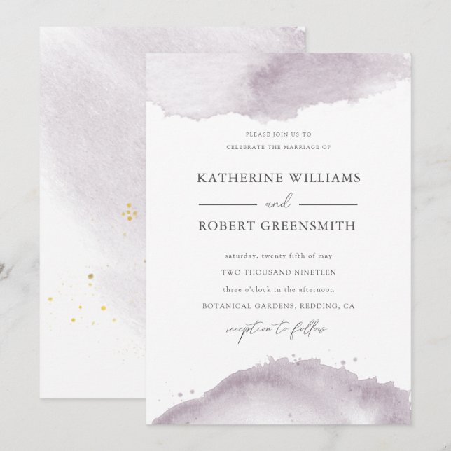 Dusty Gold Elegant Mauve Faire-part de mariage (Devant / Derrière)