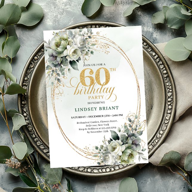 Dusty Green 60th Birthday Boho Foliage Invite (Dusty Green 60th Birthday Boho Foliage Invite

)