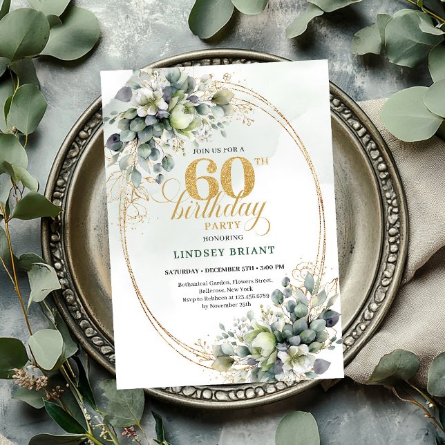 Dusty Green 60th Birthday Botanical Leaf Invite (Dusty Green 60th Birthday Botanical Leaf Invite

)