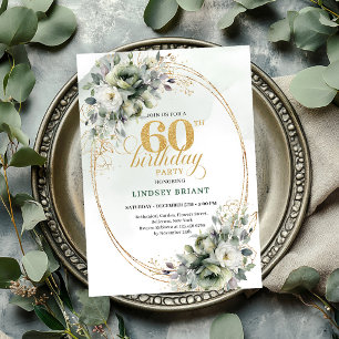Dusty Green 60th Birthday Greenery Invite