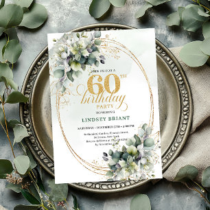Dusty Green 60th Birthday Watercolor Invite