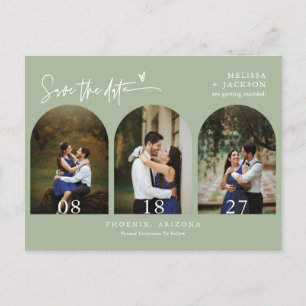 Dusty Green Boho Arch Photo QR Code Save the Date  Postcard