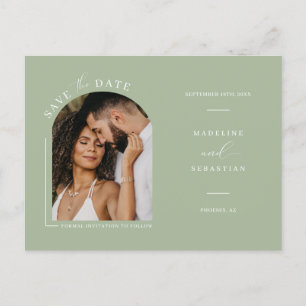 Dusty Green Boho Arch Photo QR Code Save the Date Postcard