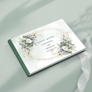 Dusty Green Botanical Gold Wedding Guest Book