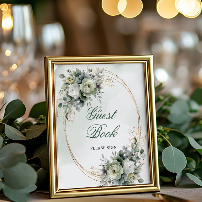 Dusty Green Botanical Guest Book Tabletop Sign (Dusty Green Botanical Guest Book Tabletop Sign)