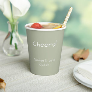 Dusty Green Casual Handwriting Cheers  Paper Cups