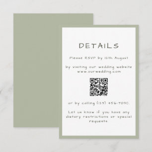 Dusty Green Casual Handwriting QR Details Enclosure Card