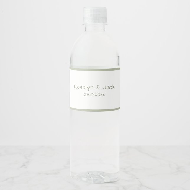 Dusty Green Casual Handwriting Water Bottle Labels (Front)