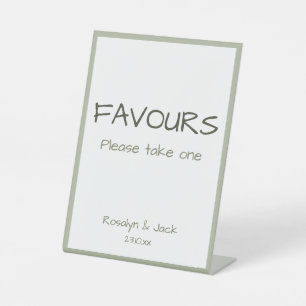 Dusty Green Casual Handwriting Wedding Favours Pedestal Sign