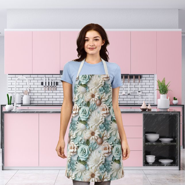 Dusty green cream flowers  apron (Creator Uploaded)