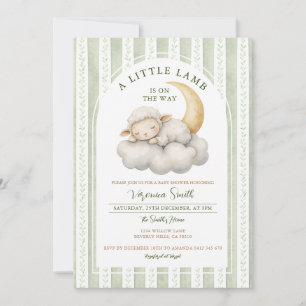 Dusty Green Cute A little lamb baby shower  Invitation
