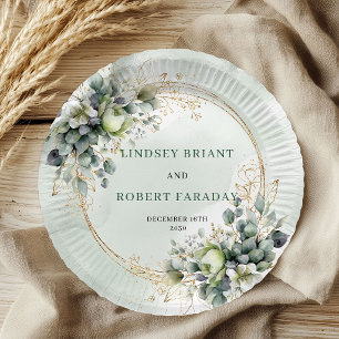 Dusty Green Eucalyptus Greenery Wedding Paper Plate