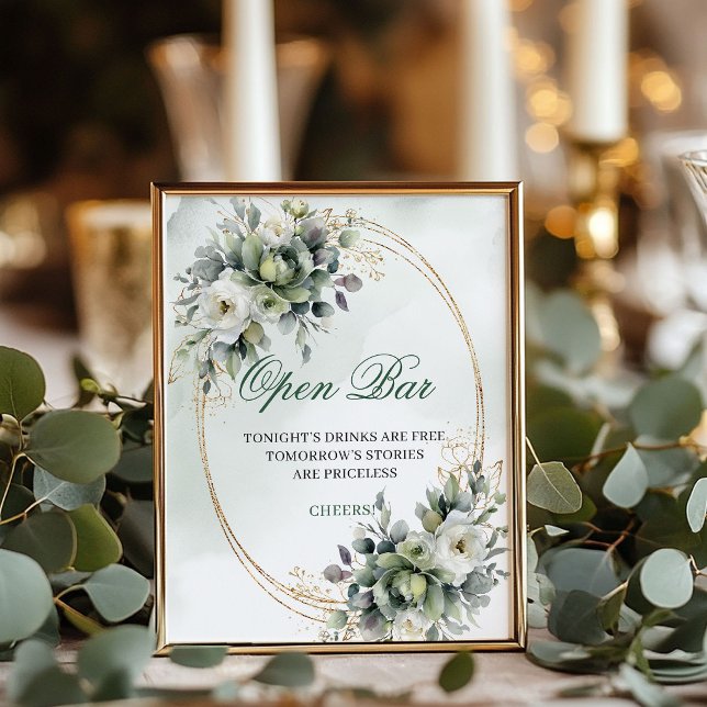 Dusty Green Eucalyptus Open Bar Tabletop Sign (Dusty Green Eucalyptus Open Bar Tabletop Sign)