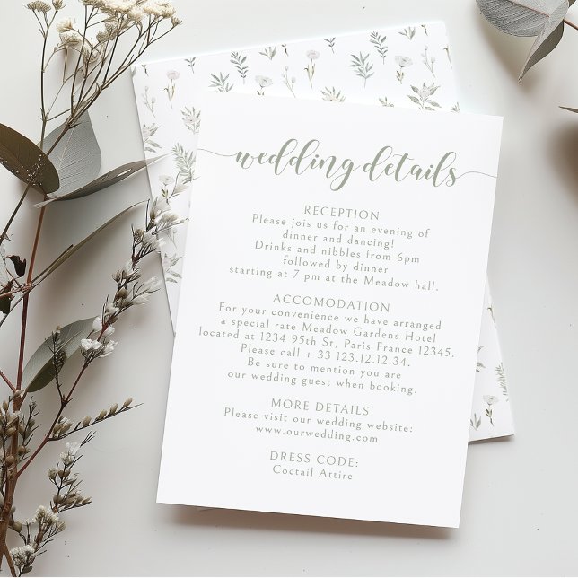 Dusty Green Floral Garden Wedding Details Card (Creator Uploaded)