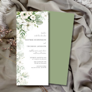 Dusty green floral rose watercolor wedding invitation