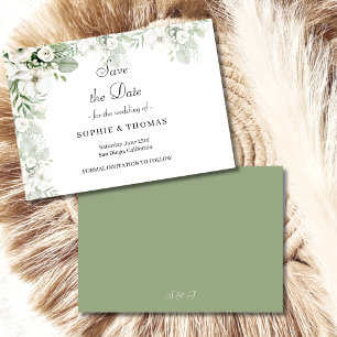 Dusty green floral rose watercolor wedding save the date