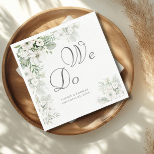 Dusty green floral rose we do watercolor wedding napkin