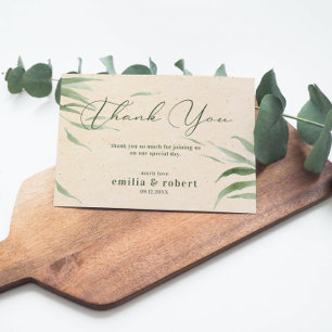 Dusty Green Foliage, Beige Paper, Thank You Card
