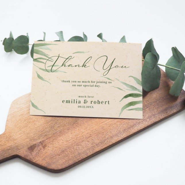 Dusty Green Foliage, Beige Paper, Thank You Card (Creator Uploaded)