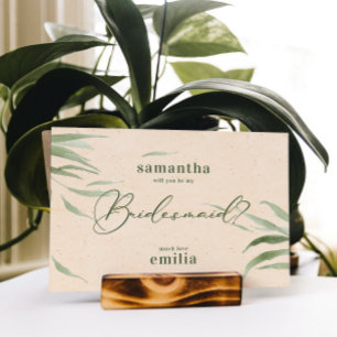 Dusty Green Foliage, Beige Paper, Thank You Card