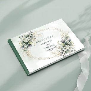 Dusty Green Foliage Watercolor Wedding Guest Book
