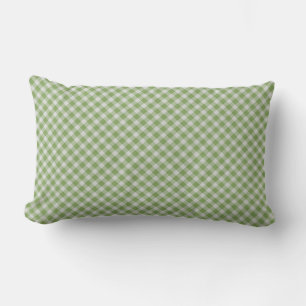 Dusty Green Gingham Checkered Plaid Lumbar Pillow