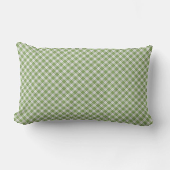 Dusty Green Gingham Checkered Plaid Lumbar Pillow (Front)