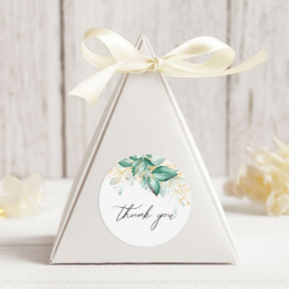 Dusty Green Gold Eucalyptus Greenery Thank You Classic Round Sticker