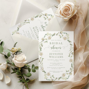 Dusty Green Greenery Floral Wreath Bridal Shower  Invitation