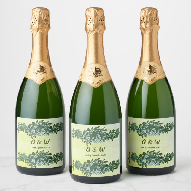 Dusty Green Greenery Rustic Wine & Sparkling Wine  Label (Bottles)