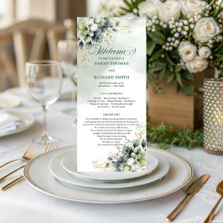 Dusty Green Greenery Watercolor Wedding Program