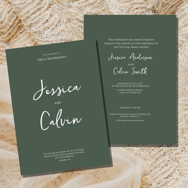 Dusty Green Minimal Faire-part de mariage religieu (Créateur téléchargé)