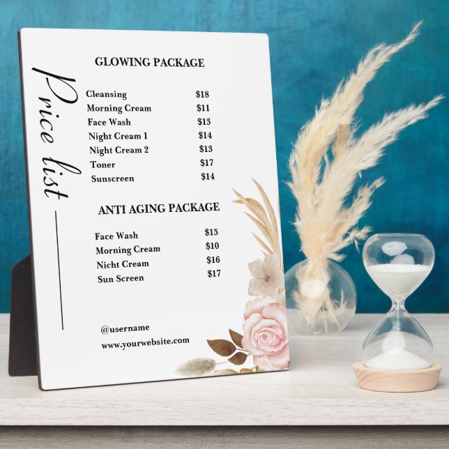 Dusty Green Minimalist Skincare Price List Plaque (Side)