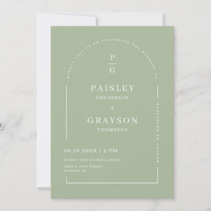 Dusty Green Modern Boho Arch Photo Initial QR Code Invitation