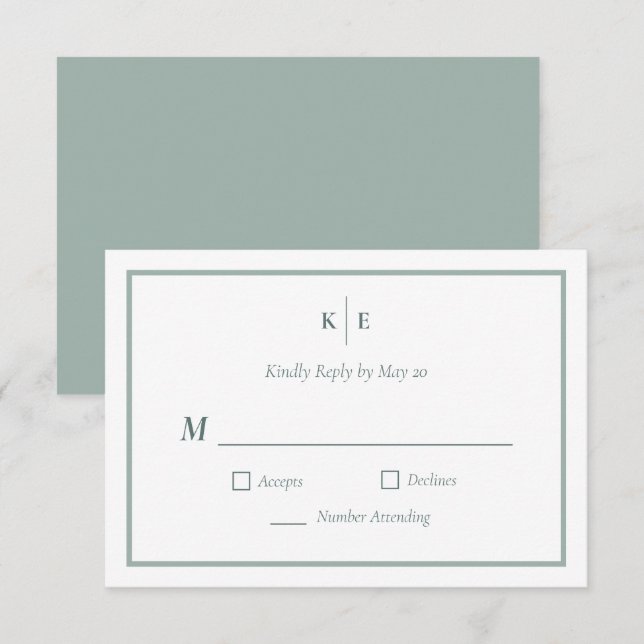 Dusty Green Monogram Wedding RSVP Response Card (Front/Back)