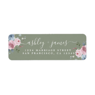 Dusty Green Pink Rose Return Address Label