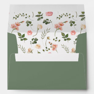 Dusty green pink roses boho wedding card Envelope 