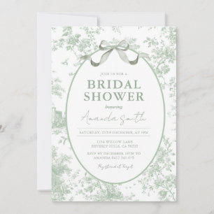 Dusty Green Sage Floral Toile Bridal Shower Invitation