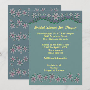 Dusty Green Six Petal Flower Bridal Shower Invite