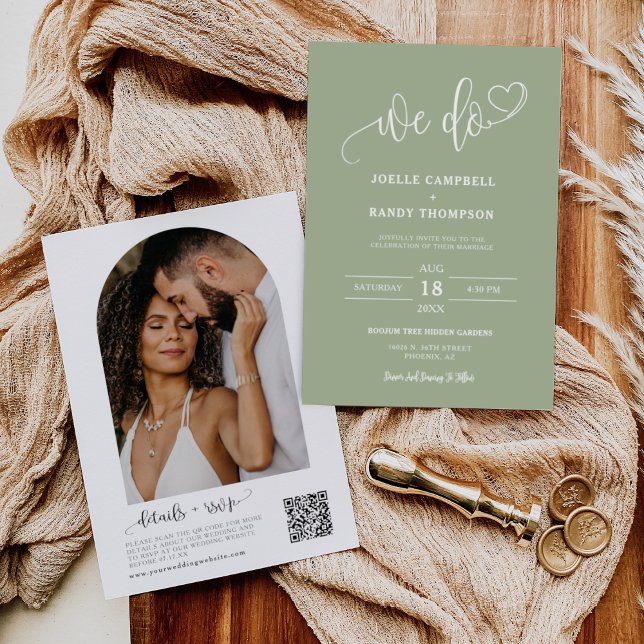 Dusty Green We Do Boho Wedding QR Code Arch Photo Invitation (Creator Uploaded)