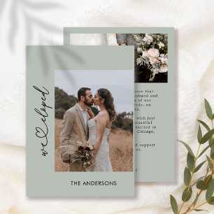 Dusty Green We Eloped 2 Photo Script Wedding  Thank You Card