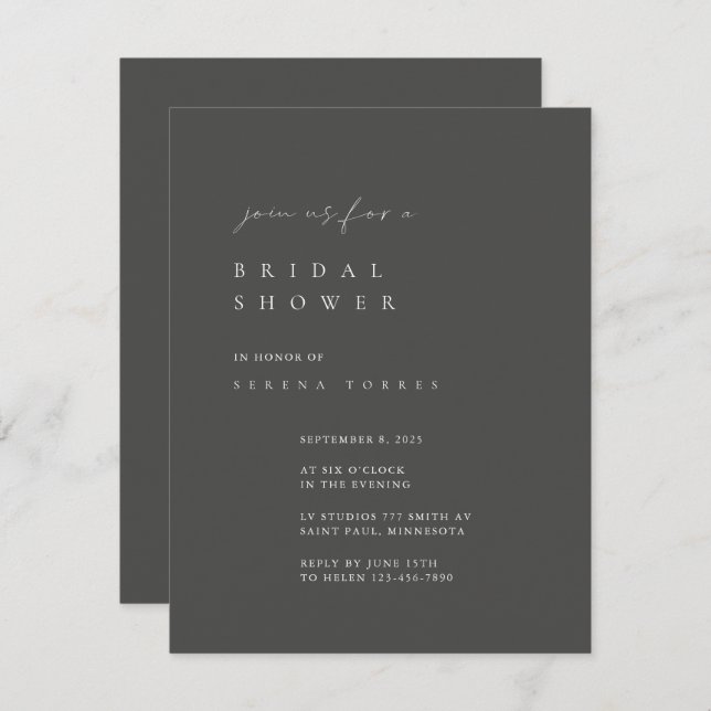 Dusty Grey Minimalist Bridal Shower Invitation (Front/Back)